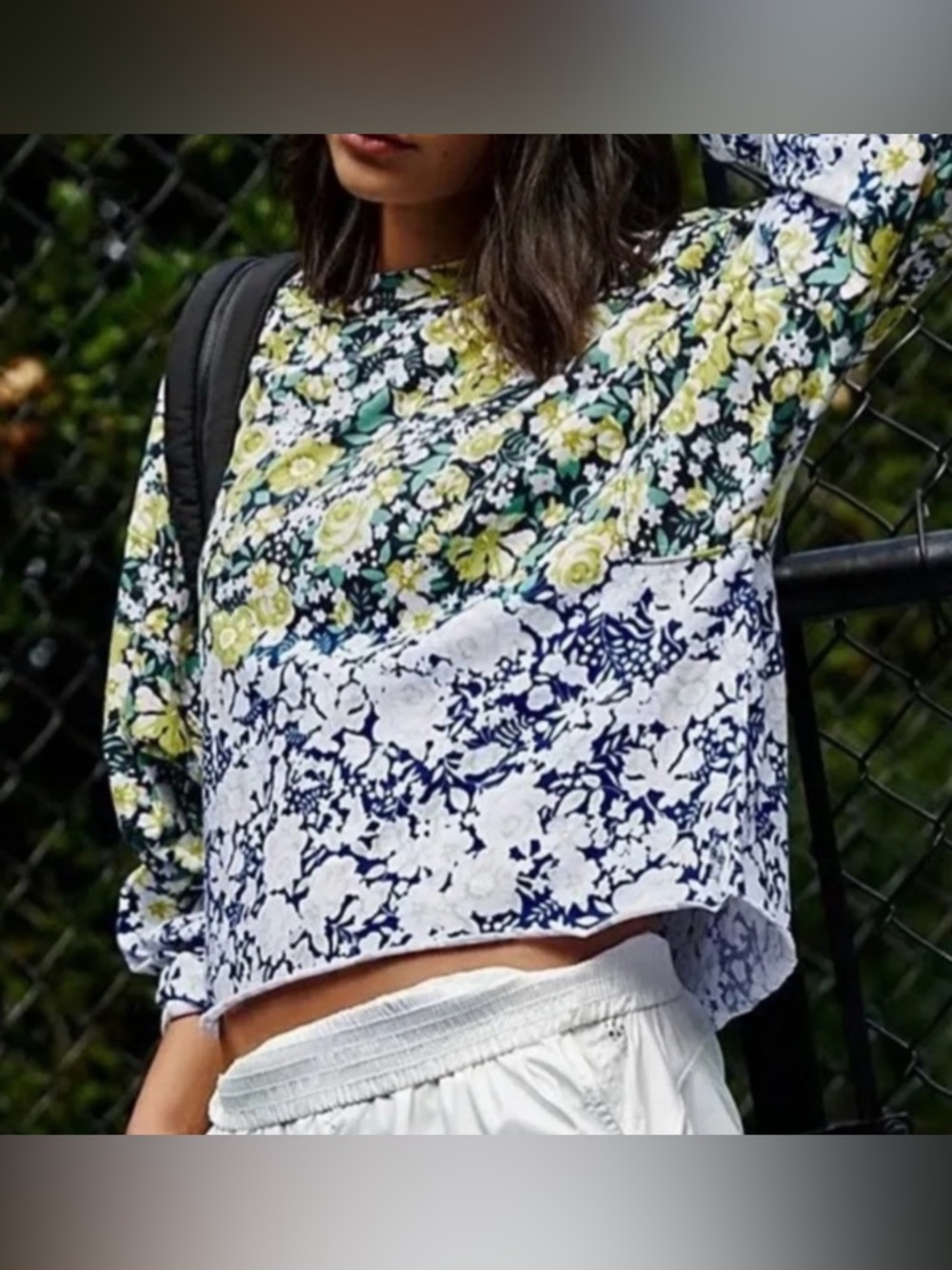 Free People Movement Floral Oversized Boxy Long Sleeve Tee - Size M - Picture 2 of 8